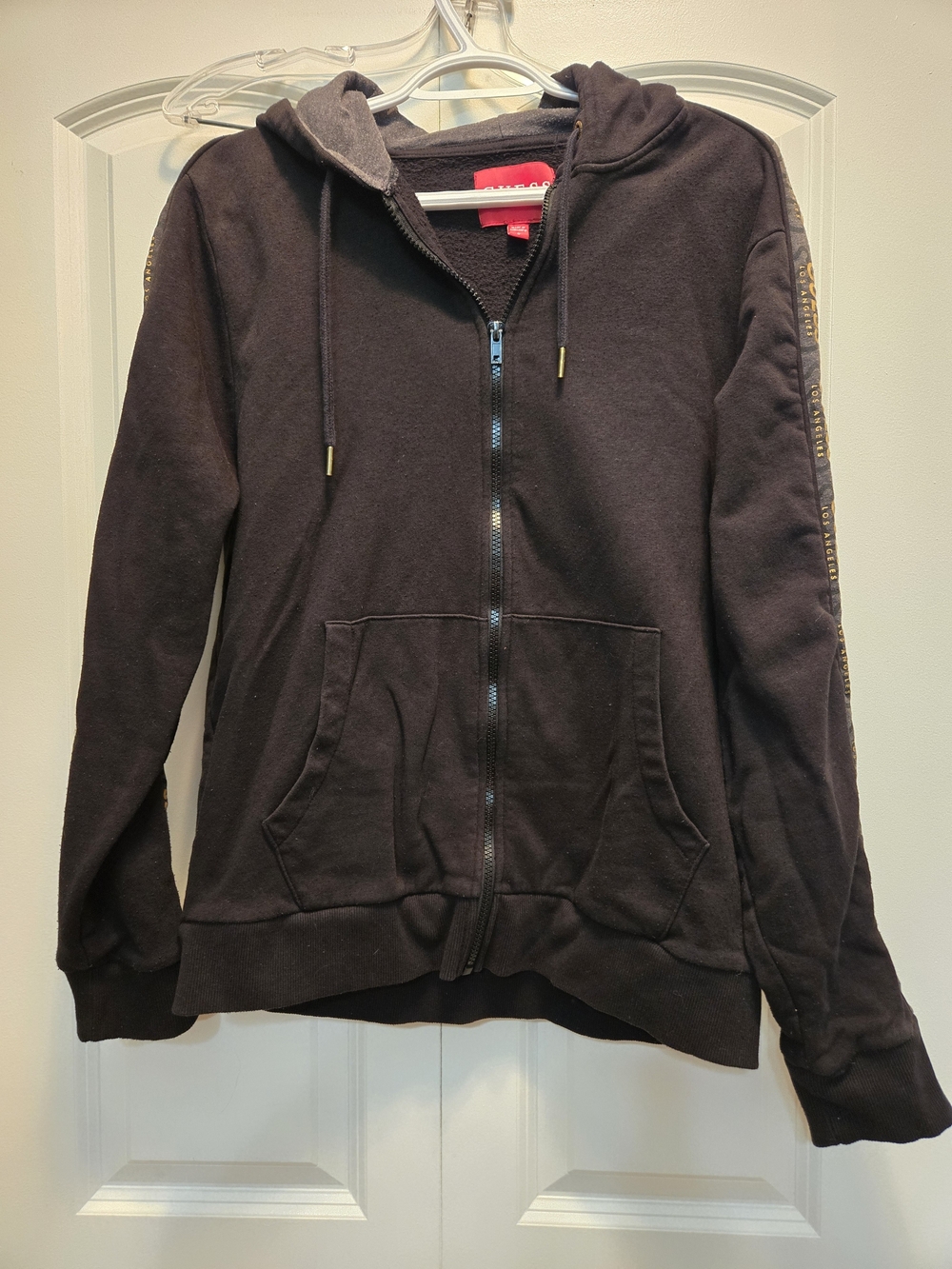 Guess Black Full-Zip Hooded Sweatshirt with Sleeve Detail - Women